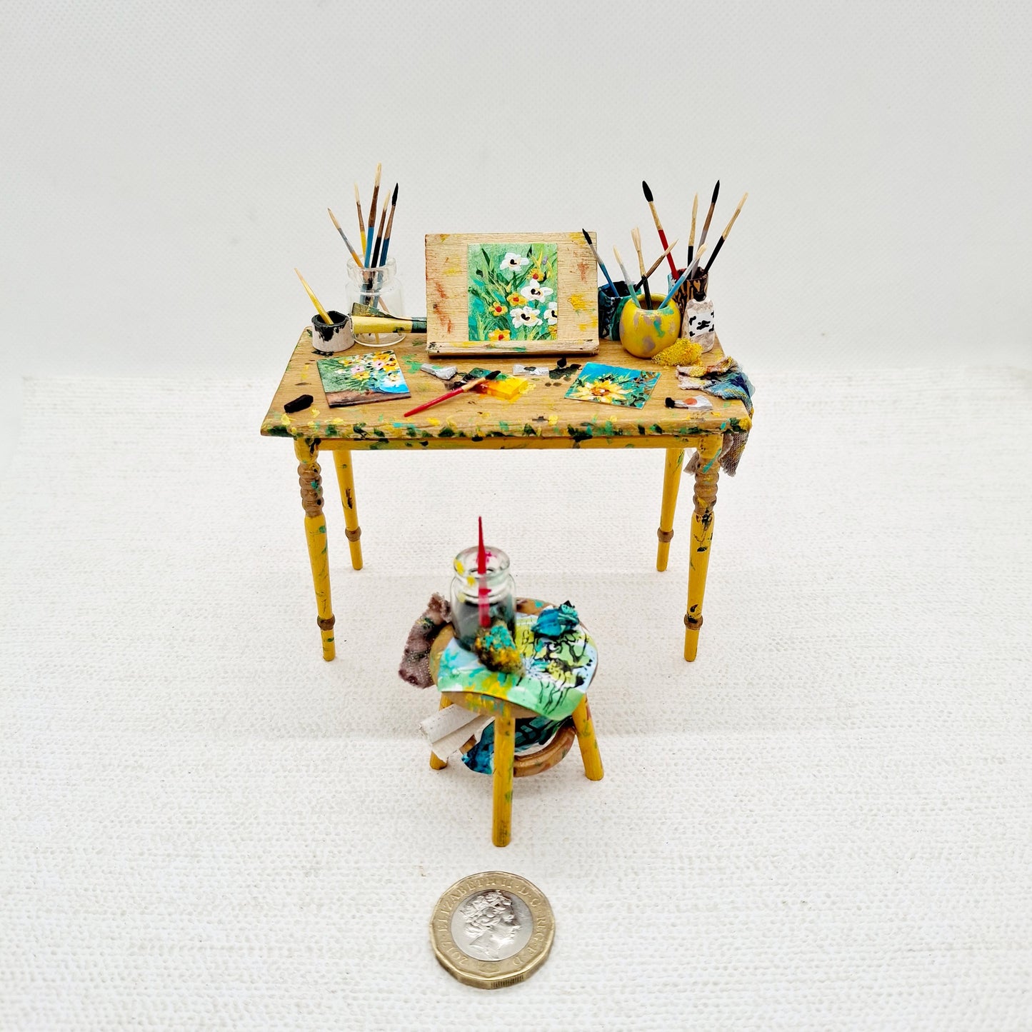 Floral Art Desk & Stool Set