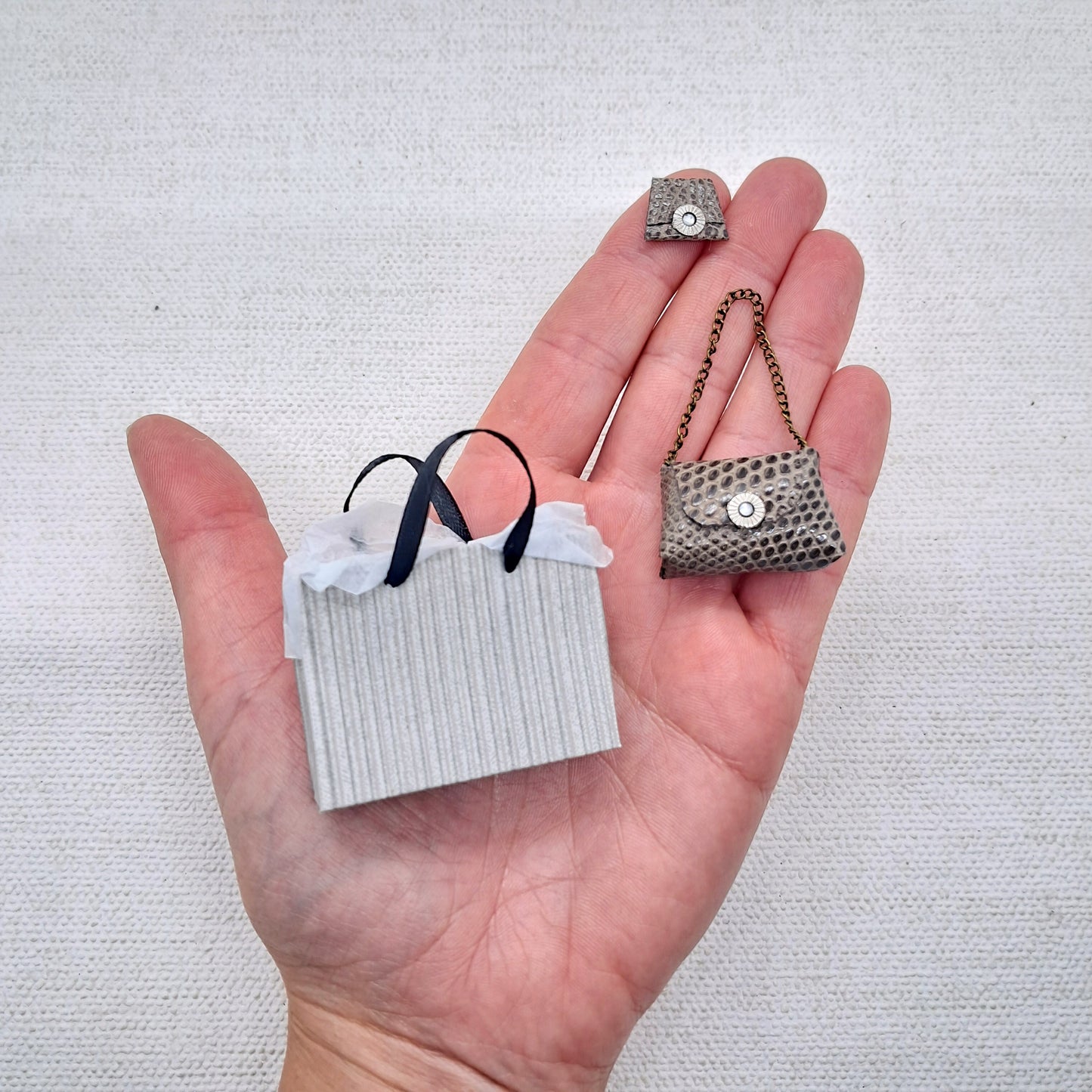 Grey Leather Handbag & Purse Set