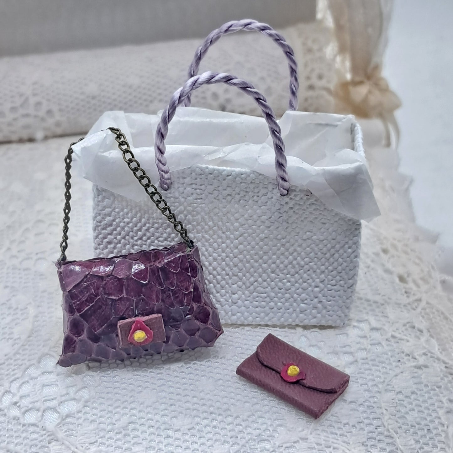 Purple Leather Handbag & Purse Set