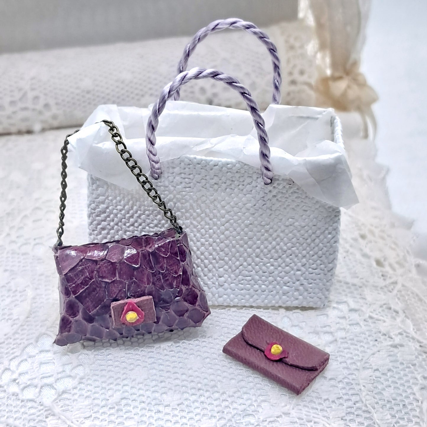 Purple Leather Handbag & Purse Set